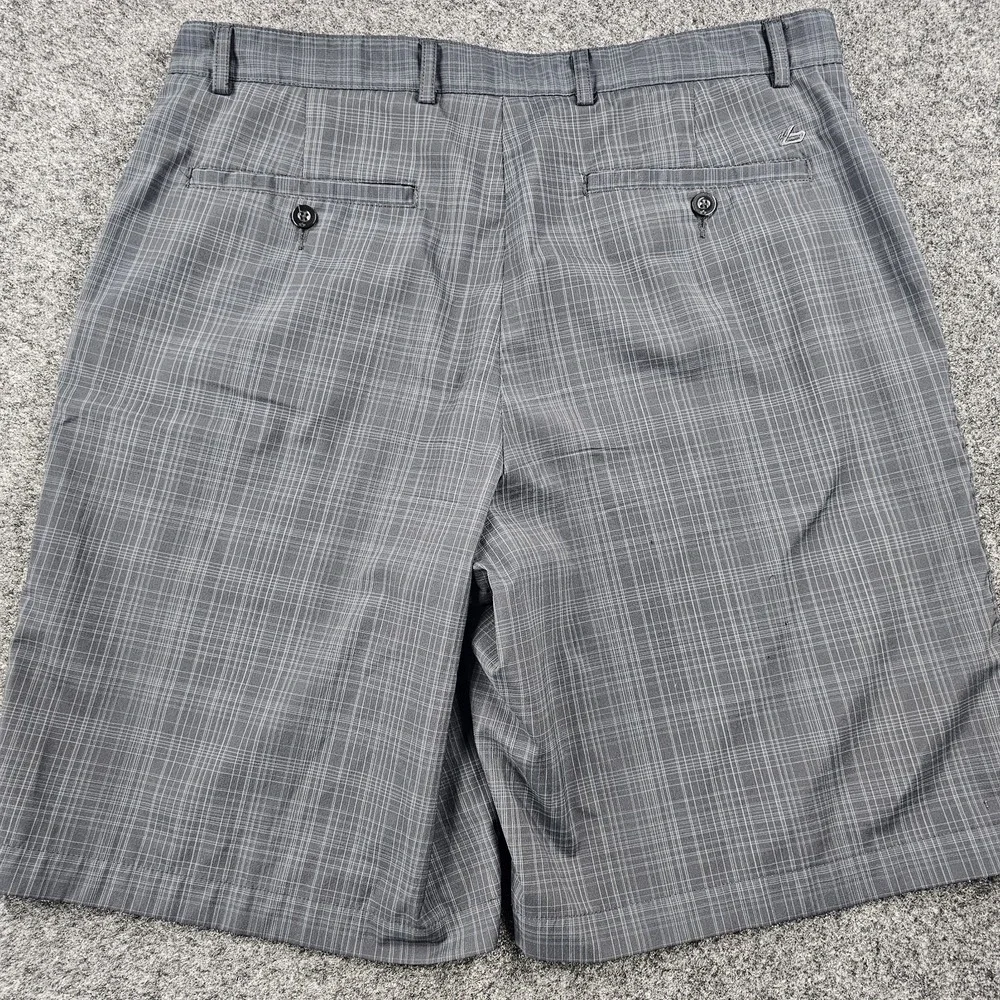Bolle Golf Tech Shorts Mens 36 Black Gray Plaid Stretch Performance Flat Front